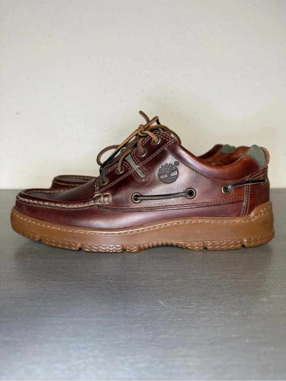 Vintage Timberland Rare USA Made Boat Shoes Burgundy Brown Leather Sz 7.5 M